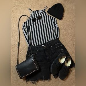 Black and gray striped top